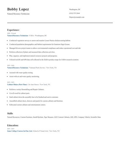 Natural Resource Technician Resume