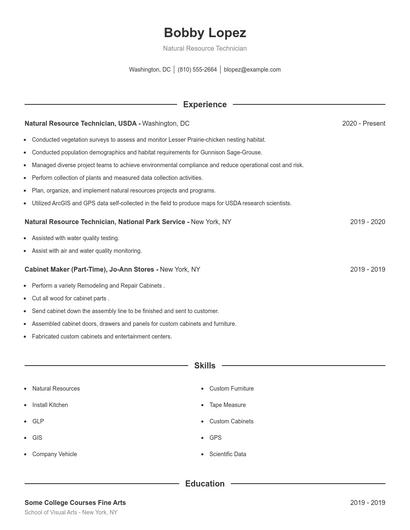 Natural Resource Technician Resume