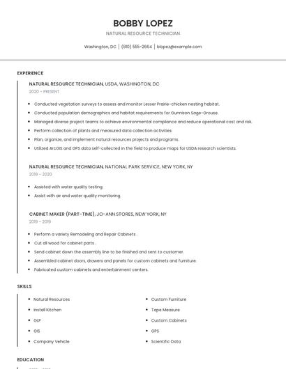 Natural Resource Technician Resume