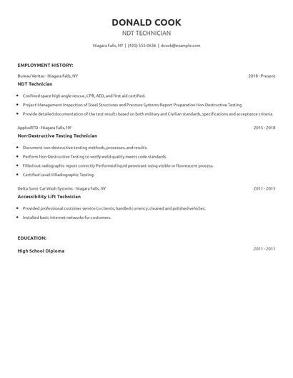 NDT Technician Resume