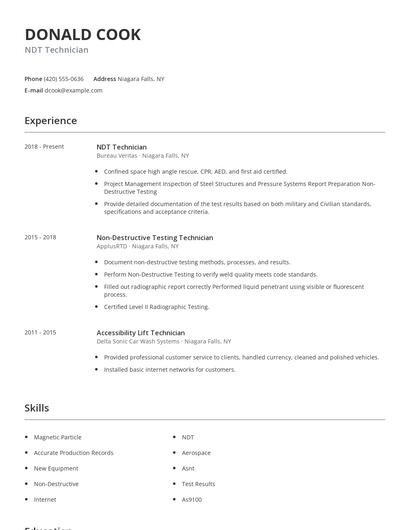 NDT Technician Resume