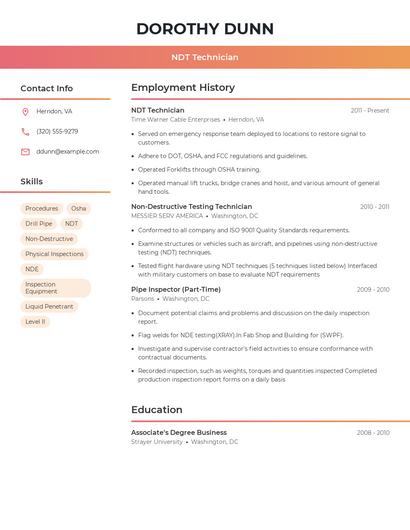 NDT Technician Resume
