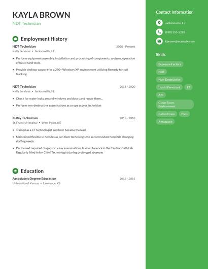 NDT Technician Resume