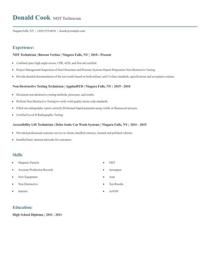 NDT Technician Resume