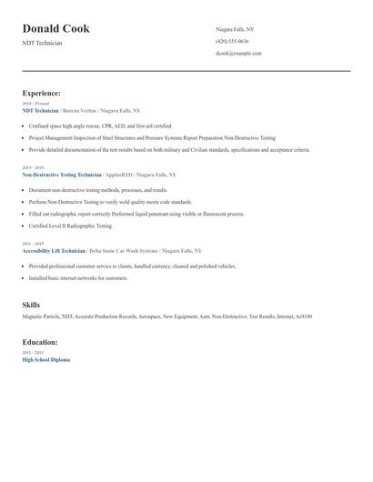 NDT Technician Resume