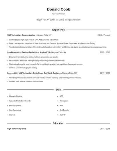 NDT Technician Resume