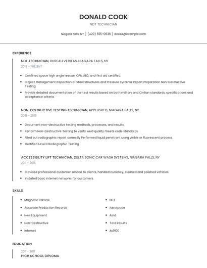 NDT Technician Resume