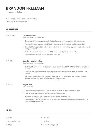 Negotiator Sales Resume