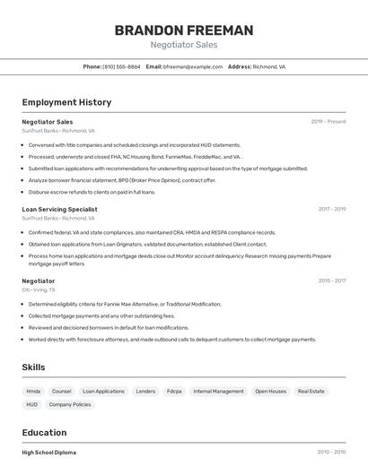 Negotiator Sales Resume
