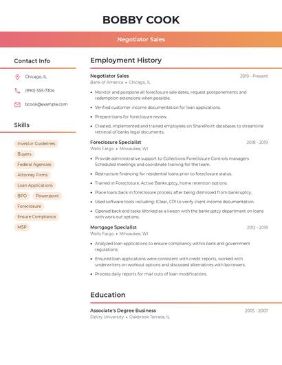 Negotiator Sales Resume