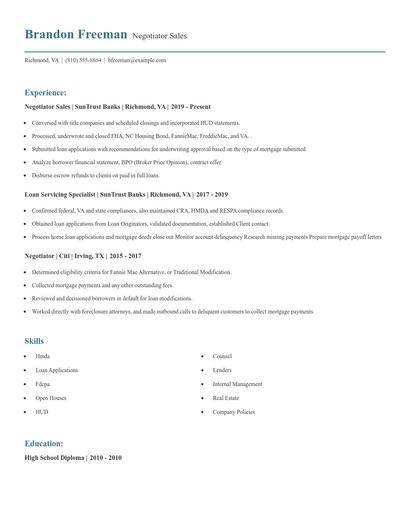 Negotiator Sales Resume