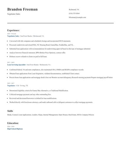 Negotiator Sales Resume