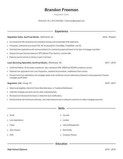 Negotiator Sales Resume