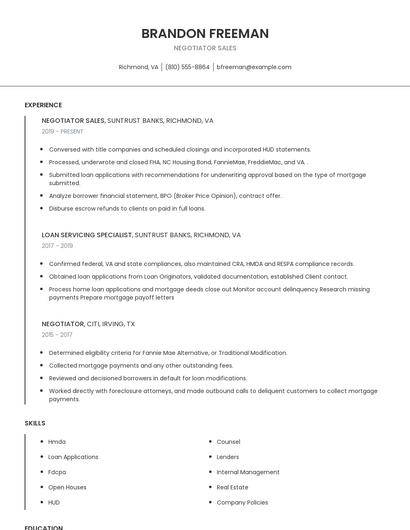Negotiator Sales Resume