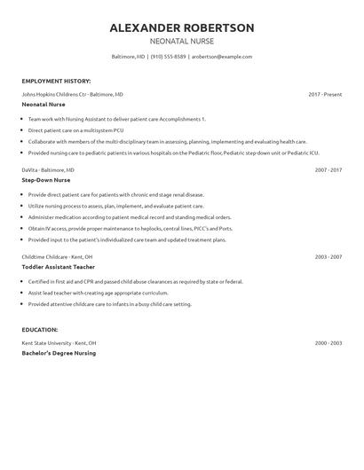 Neonatal Nurse Resume