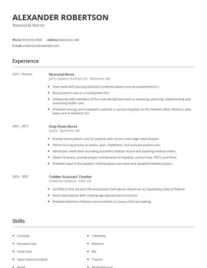 Neonatal Nurse Resume
