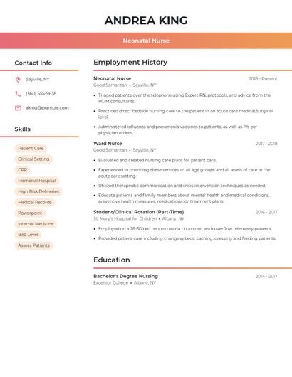 Neonatal Nurse Resume