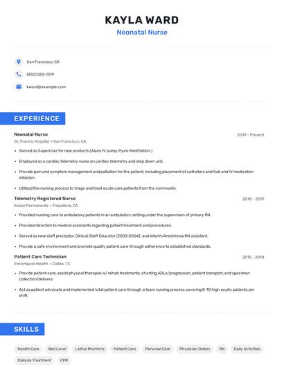 Neonatal Nurse Resume