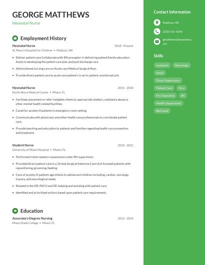 Neonatal Nurse Resume
