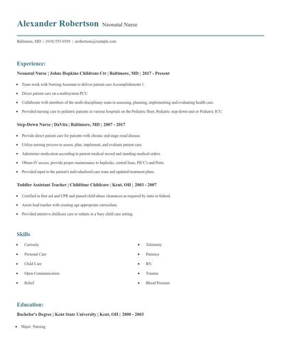 Neonatal Nurse Resume