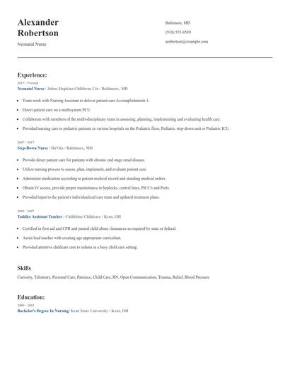 Neonatal Nurse Resume