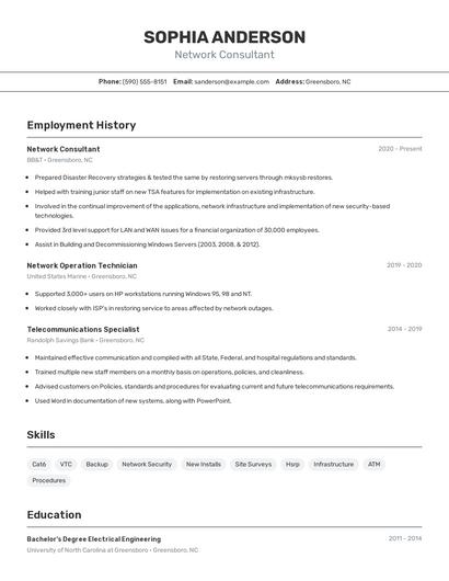 Network Consultant Resume
