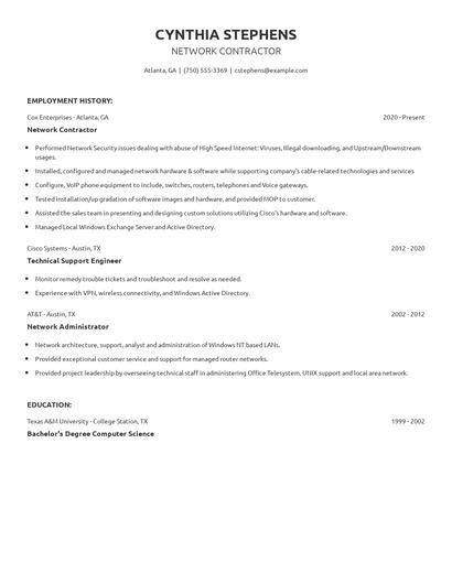 Network Contractor Resume