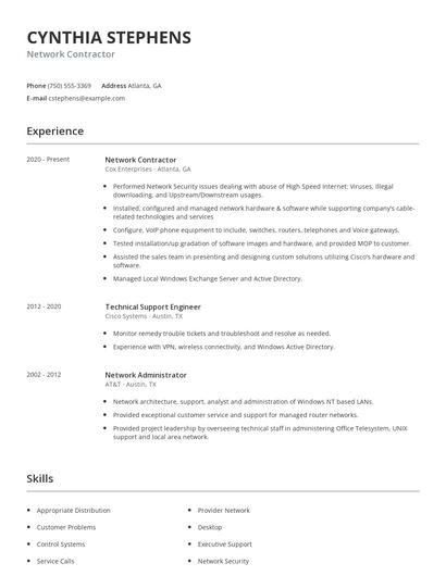 Network Contractor Resume