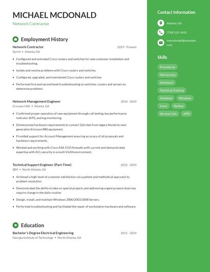 Network Contractor Resume