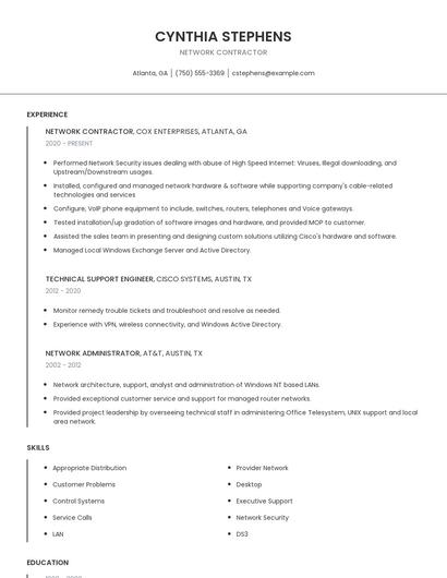 Network Contractor Resume
