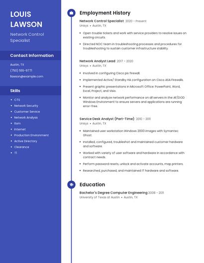 Network Control Specialist Resume
