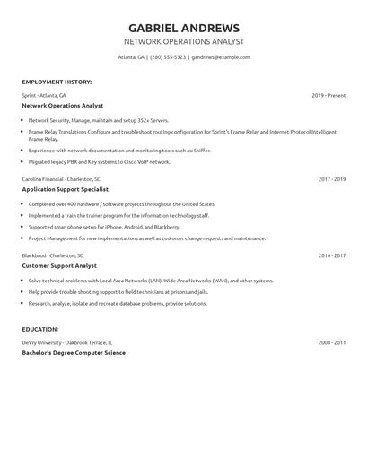 Network Operations Analyst Resume