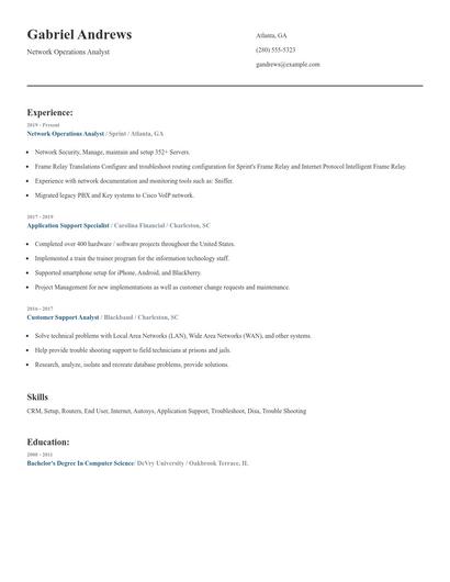 Network Operations Analyst Resume