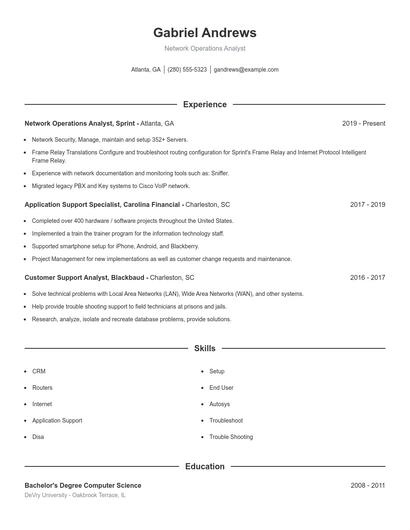 Network Operations Analyst Resume