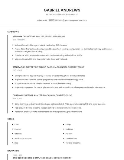 Network Operations Analyst Resume