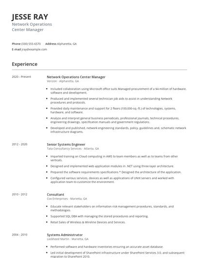 Network Operations Center Manager Resume