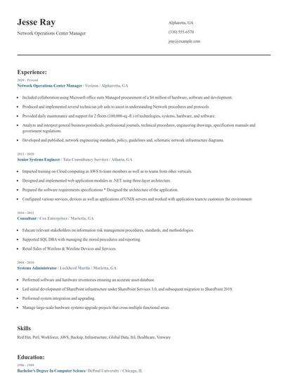 Network Operations Center Manager Resume