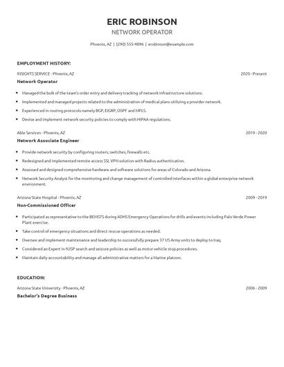 Network Operator Resume