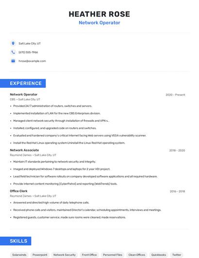 Network Operator Resume