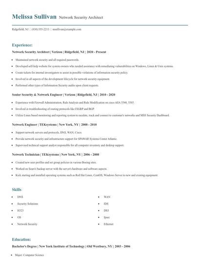 Network Security Architect Resume