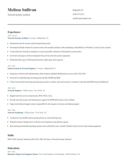 Network Security Architect Resume