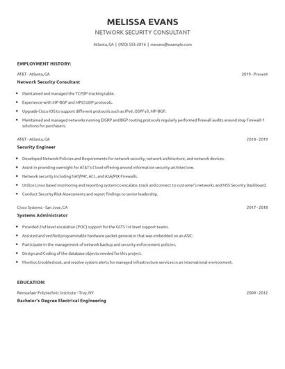 Network Security Consultant Resume