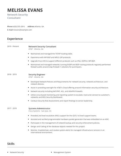 Network Security Consultant Resume
