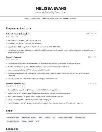 Network Security Consultant Resume