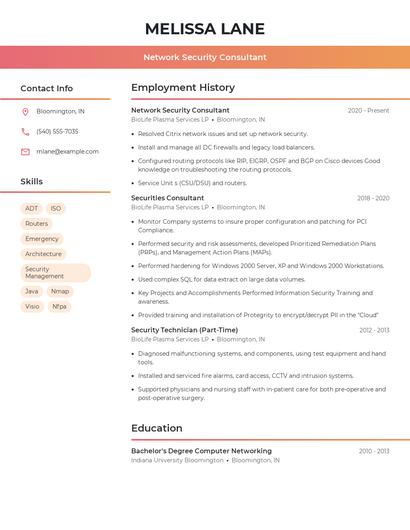 Network Security Consultant Resume