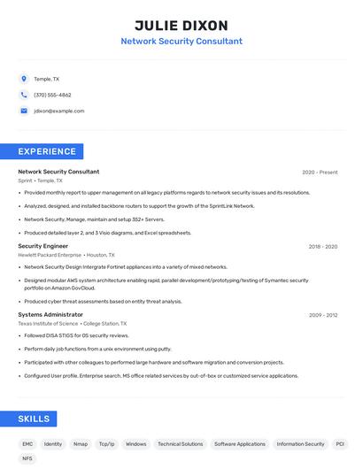 Network Security Consultant Resume
