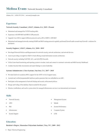 Network Security Consultant Resume