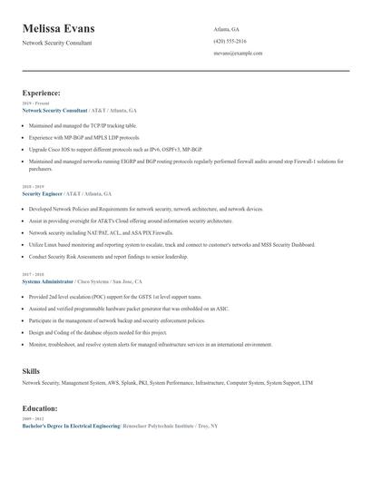 Network Security Consultant Resume