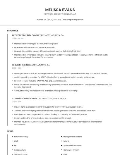 Network Security Consultant Resume
