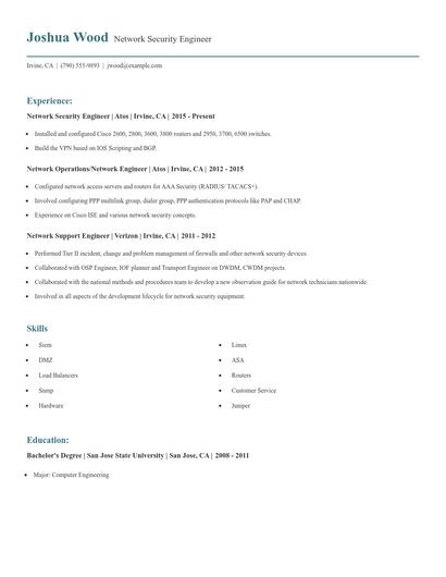 Network Security Engineer Resume